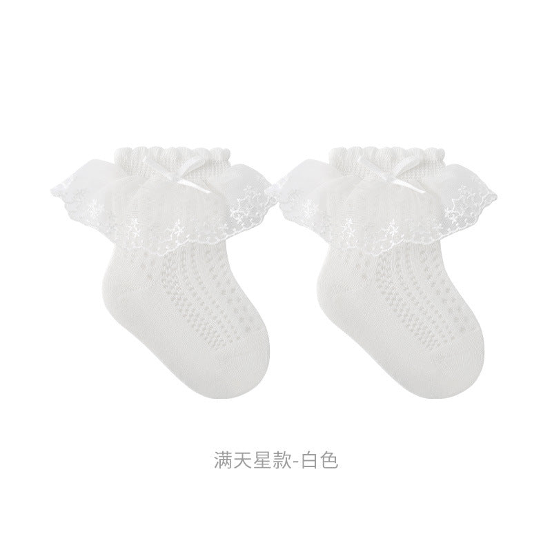 Baby Lace Trim Bow Socks