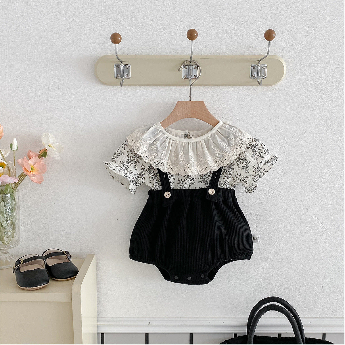 Floral Suspender Romper Set