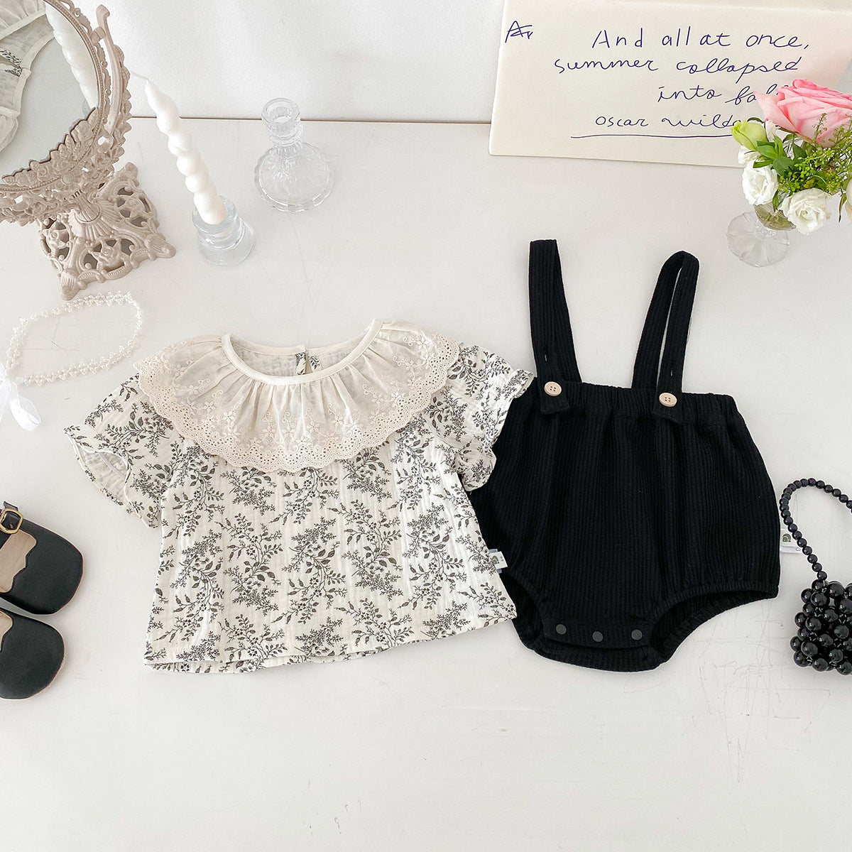 Floral Suspender Romper Set